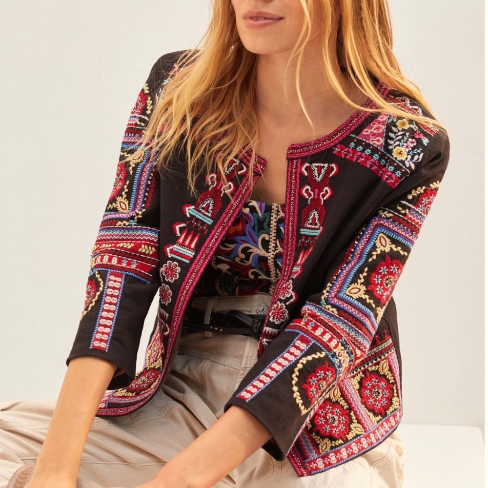 Anthropologie, bohemian embroidered jacket